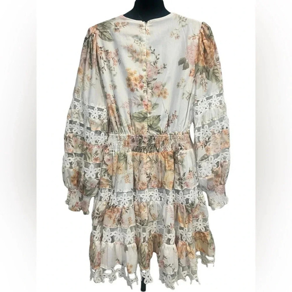 White Spring Dress With‎ Floral Print And Cutouts V-Neck Size L - Picture 3 of 5